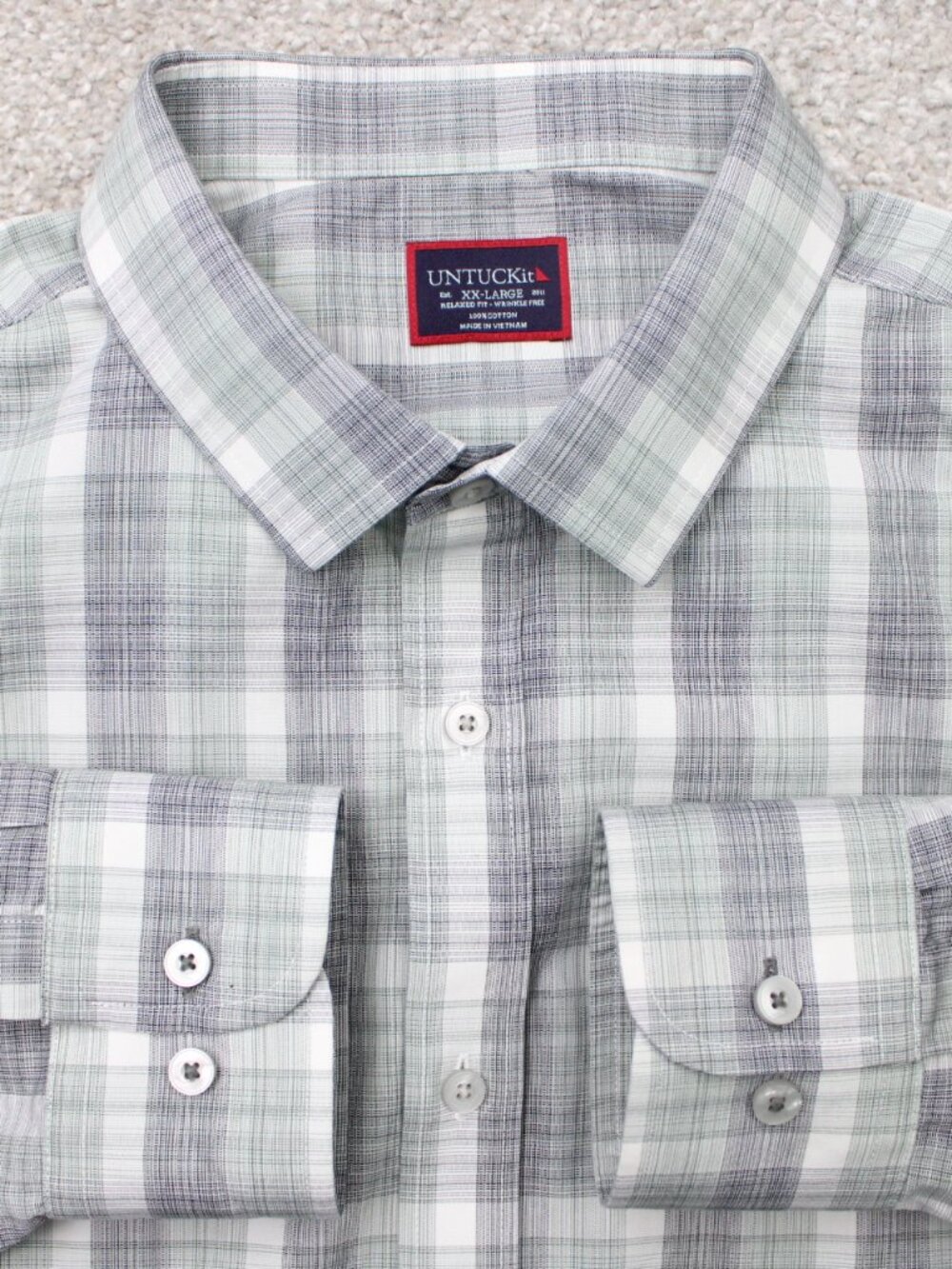 UNTUCKit Shirt Men 2XL XXL Gray/Blue Collins Wrinkle Free Relaxed Fit Cotton L/S